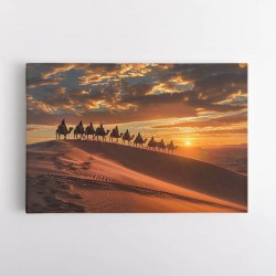 Camel Train at Sunset in the Desert