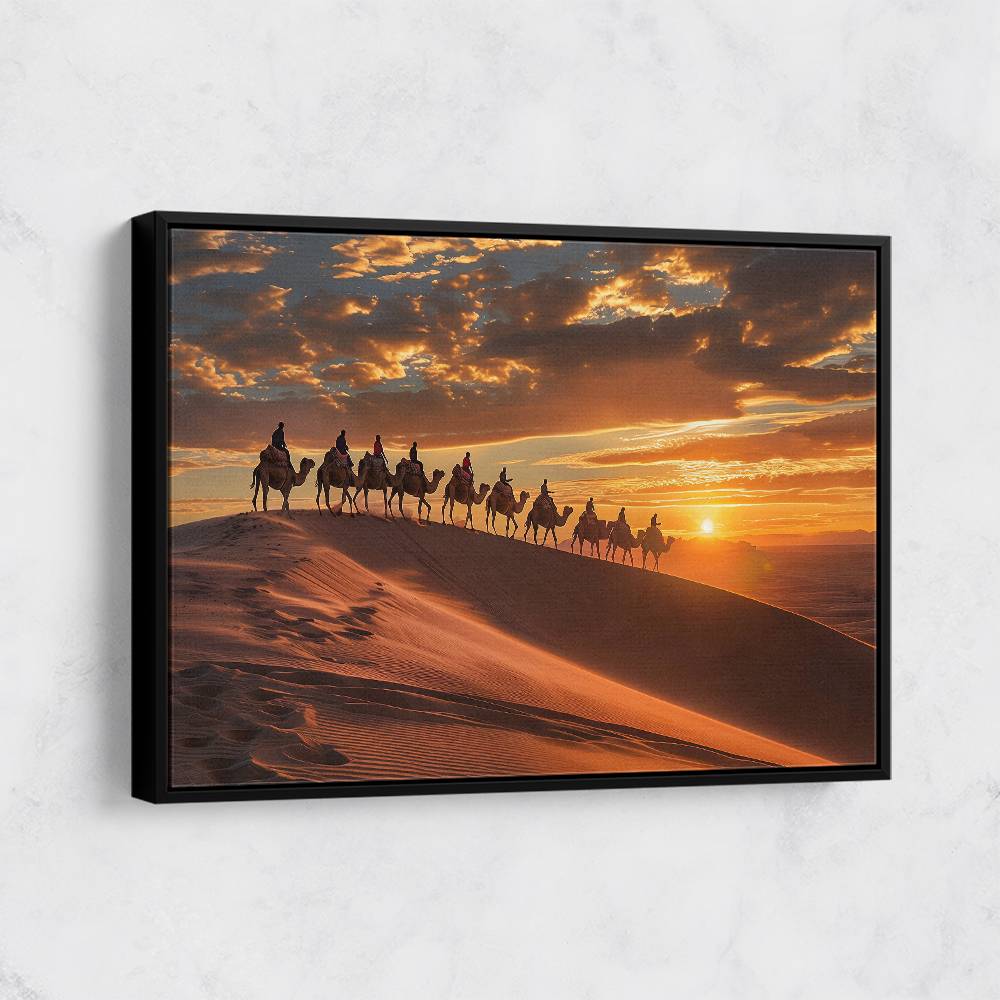 Camel Train at Sunset in the Desert