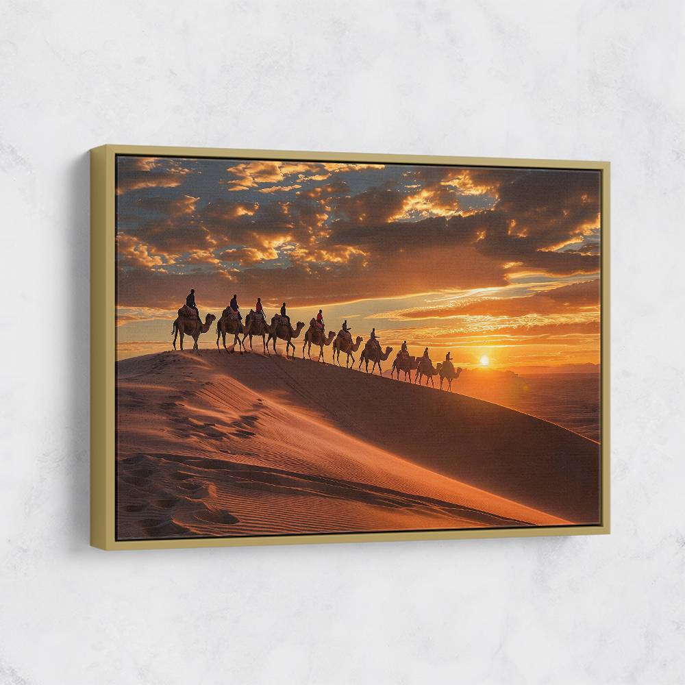 Camel Train at Sunset in the Desert