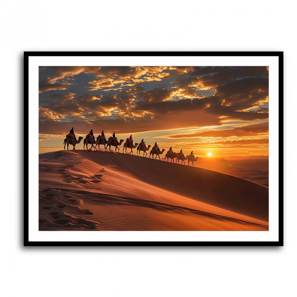 Camel Train at Sunset in the Desert