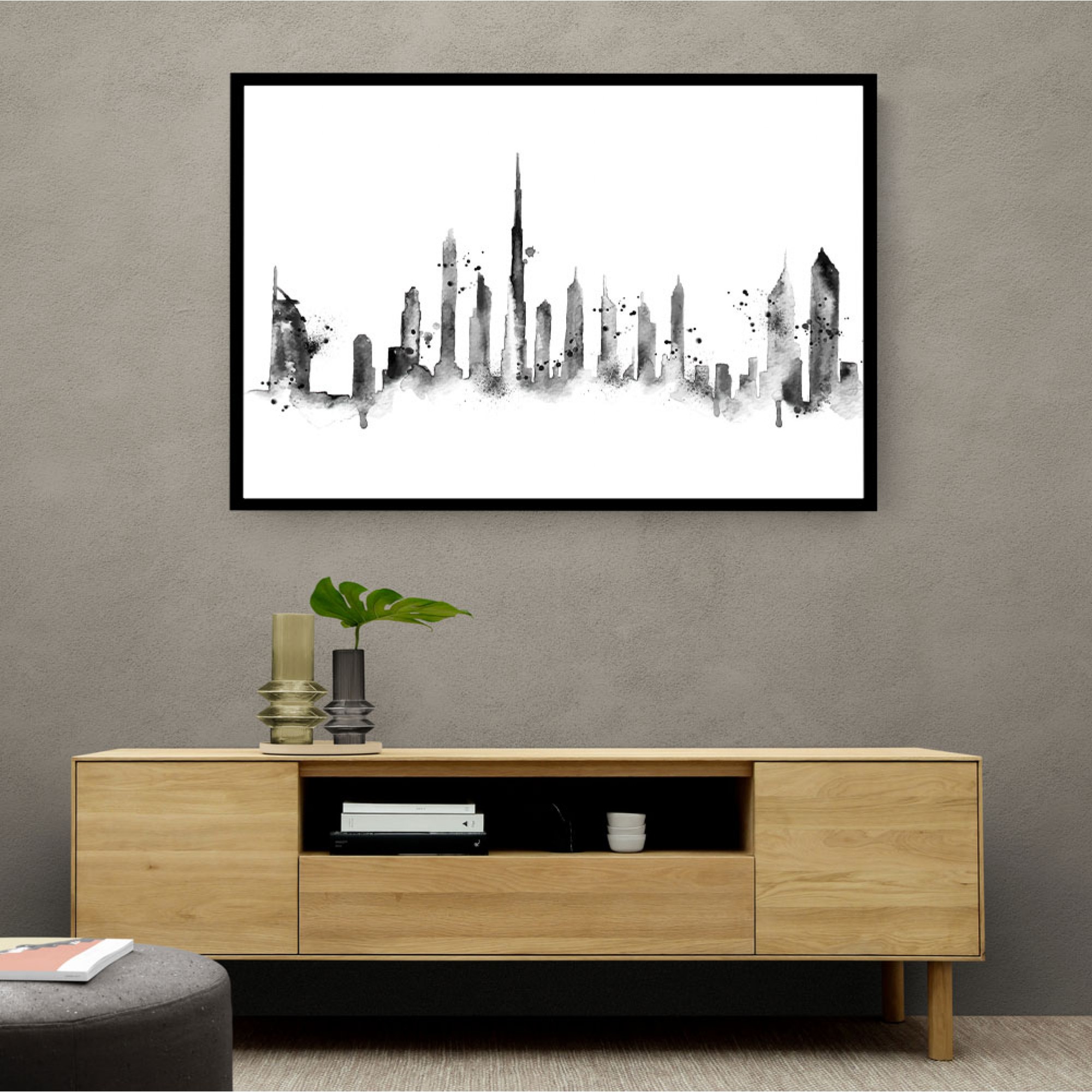 Dubai Skyline Black & White Wall Art