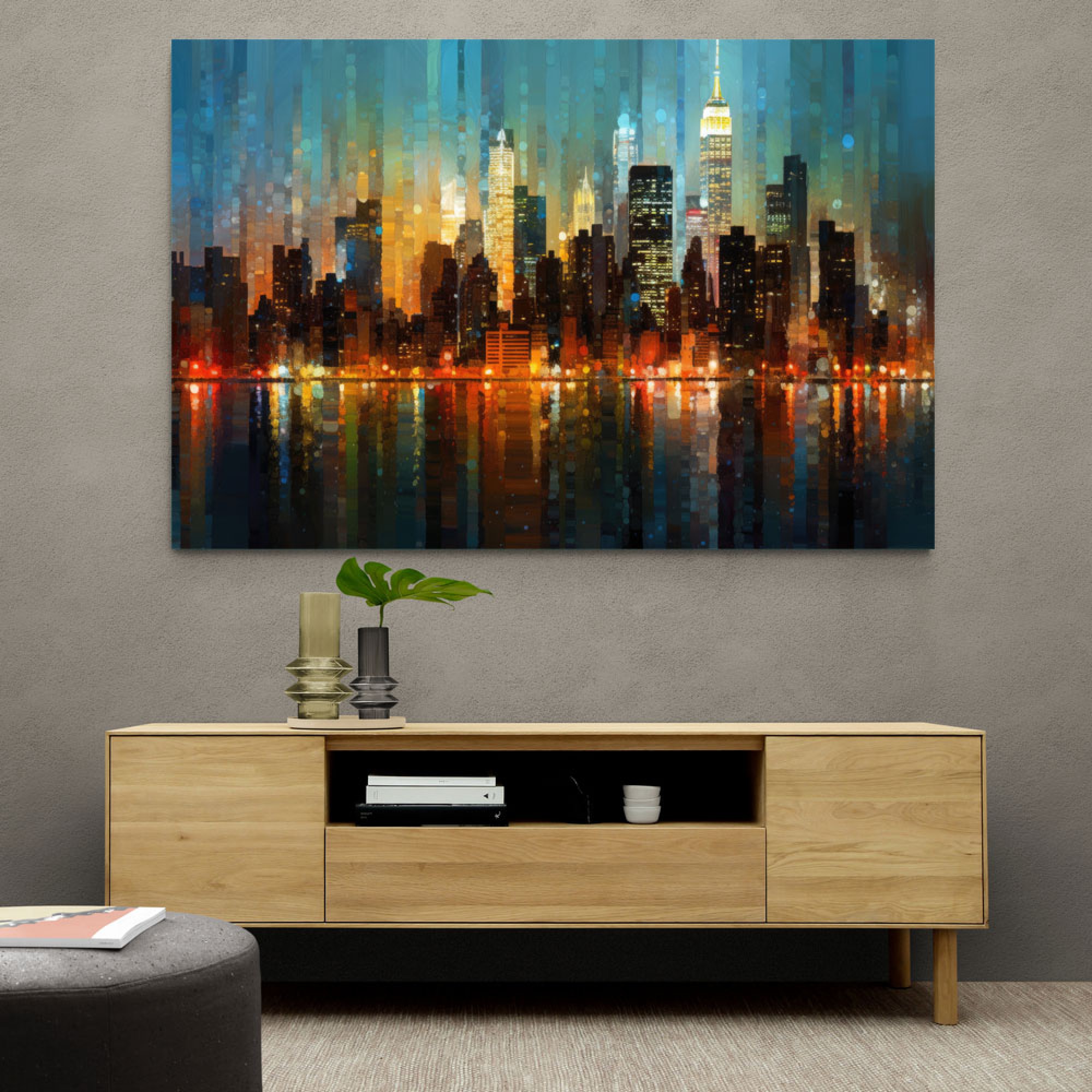 Abstract City Night Skyline Wall Art